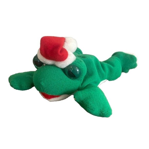 Frog Santa Hat Christmas Holiday Plush Stuffed Animal Big Eyes Green Panda Toy - Picture 1 of 7